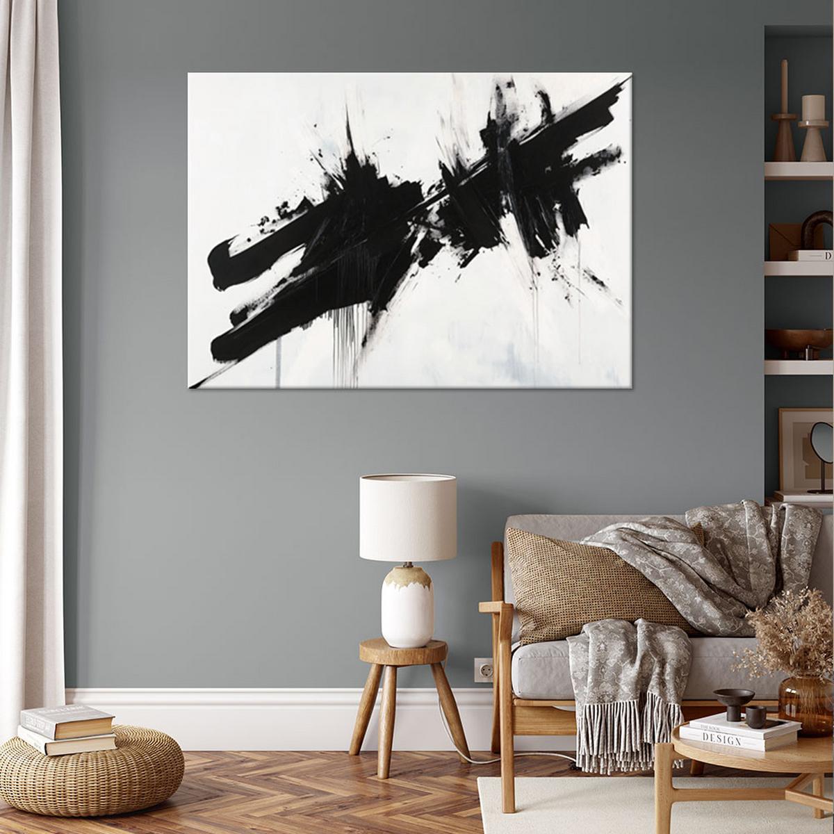 WANDBILD industrielle loft abstraktion schwarz und weiß - Schwarz, Textil (120/80cm) - Feeby