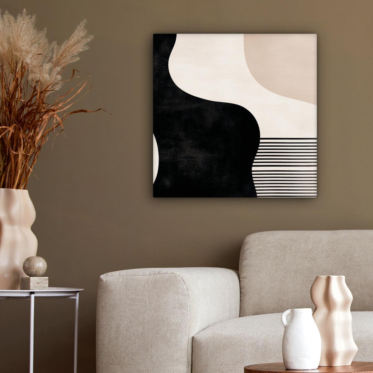 LEINWANDBILD Abstrakt - Japandi - Beige - Modern Wandbild Wohnzimmer 50x50 cm - Schwarz, Textil (50/50cm) - MuchoWow
