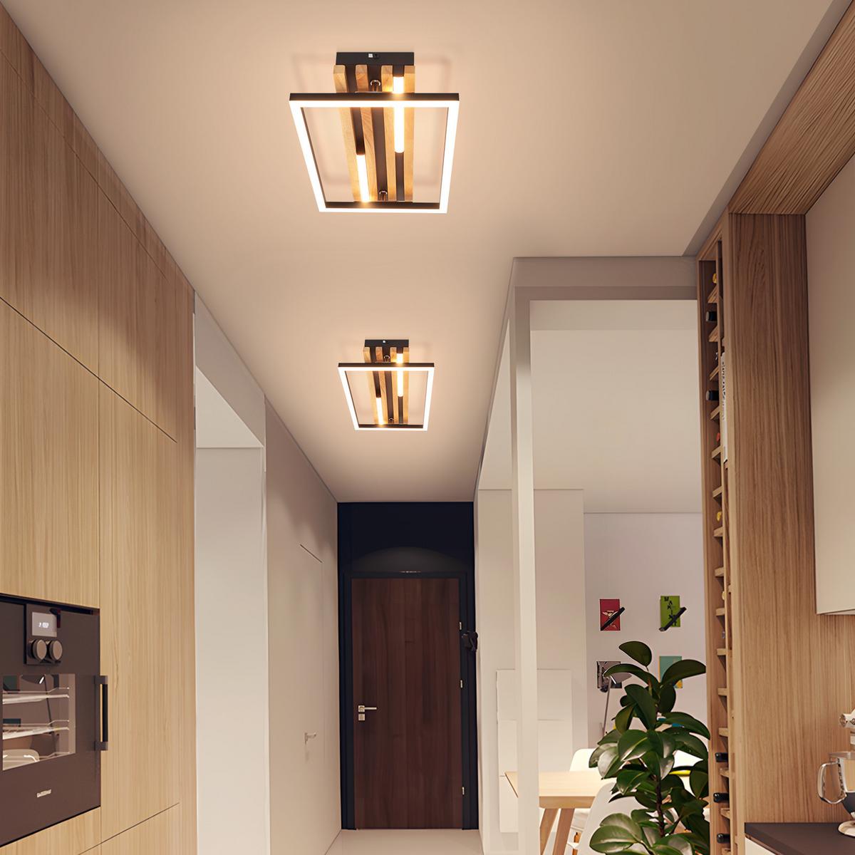 LED DECKENLEUCHTE Kaelis 38/21/6.8 cm - Schwarz, Holz/Metall (38/21/6.8cm) - ZMH