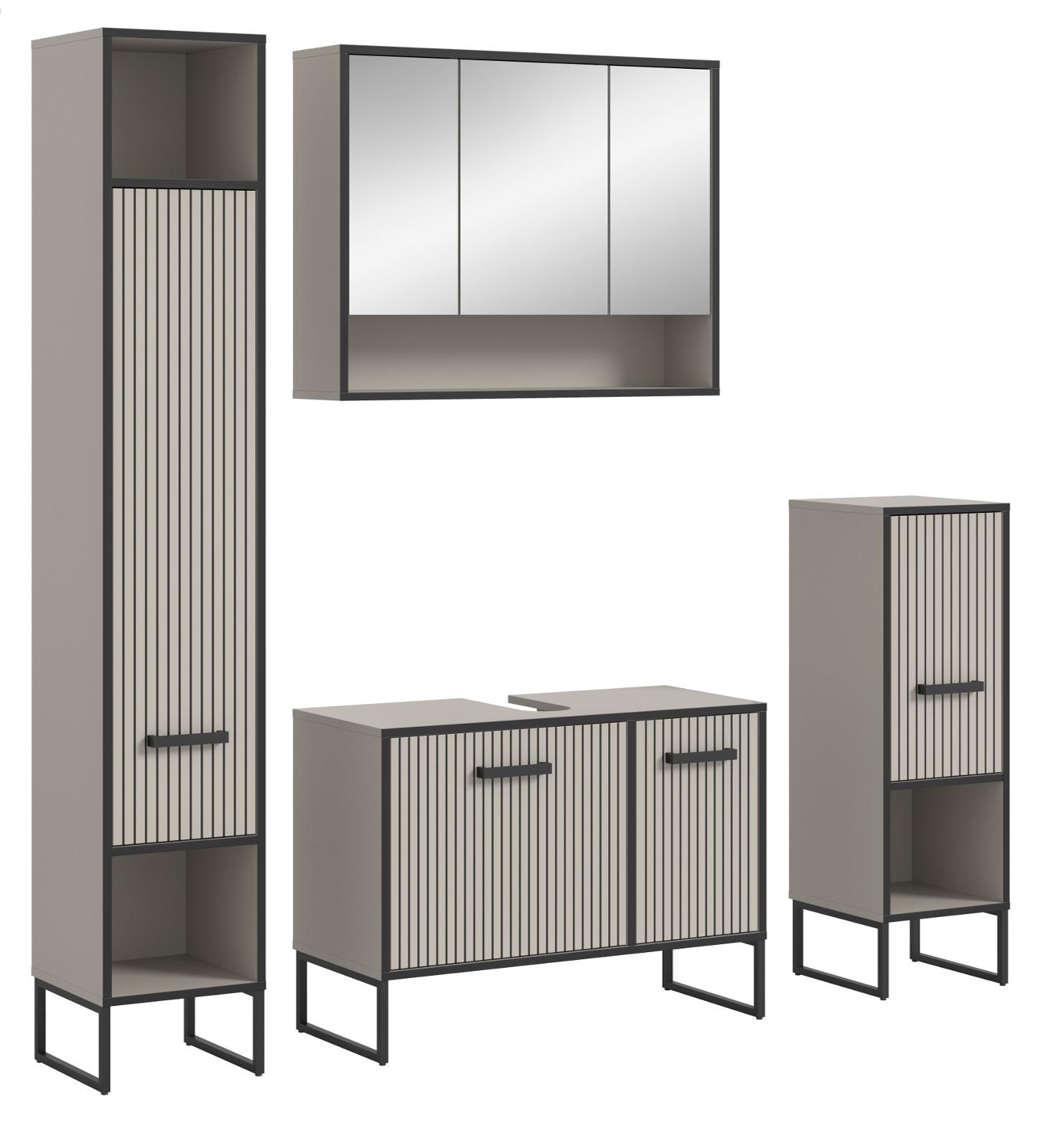 BADMÖBEL-SET 4-teilig Sand und schwarz 170 cm, Badkombination mit Soft-Close - Sandfarben/Schwarz, Glas/Holzwerkstoff (170/192/36cm) - Inn.Furn
