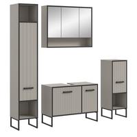 BADMÖBEL-SET 4-teilig Sand und schwarz 170 cm, Badkombination mit Soft-Close - Sandfarben/Schwarz, Glas/Holzwerkstoff (170/192/36cm) - Inn.Furn