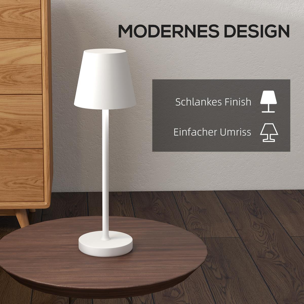 TISCHLAMPE Aufladbare USB Tischleuchte mit 3 Lichtfarben für Wohnzimmer Weiß - Weiß, Metall (11.2/11.2/36.5cm) - HOMCOM