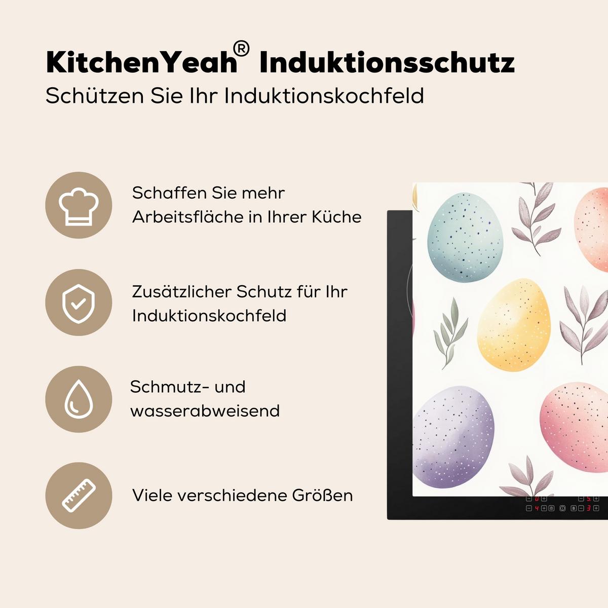 HERDABDECKPLATTE Eier - Bunt - Muster Induktionsmatte 83x51 cm - Weiß, Kunststoff (83/51.5/0.2cm) - MuchoWow