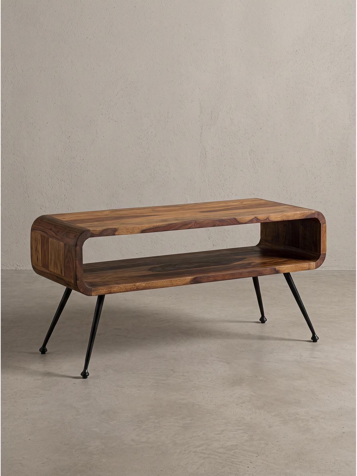 COUCHTISCH TROPEA, Dunkles Massivholz, mit Stauraum, 100 x 40 x 45 cm - Schwarz/Braun, Holz/Metall (40/100/45cm) - KADIMA DESIGN