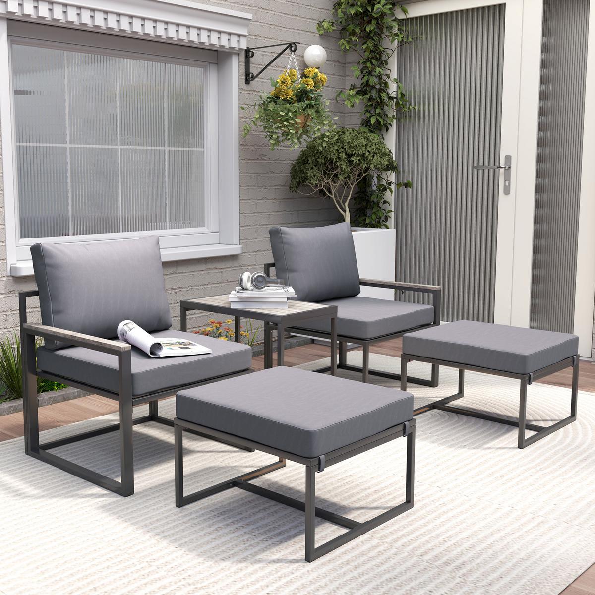GARTENMÖBEL-SET 2 Personen - Grau, Metall - Outsunny