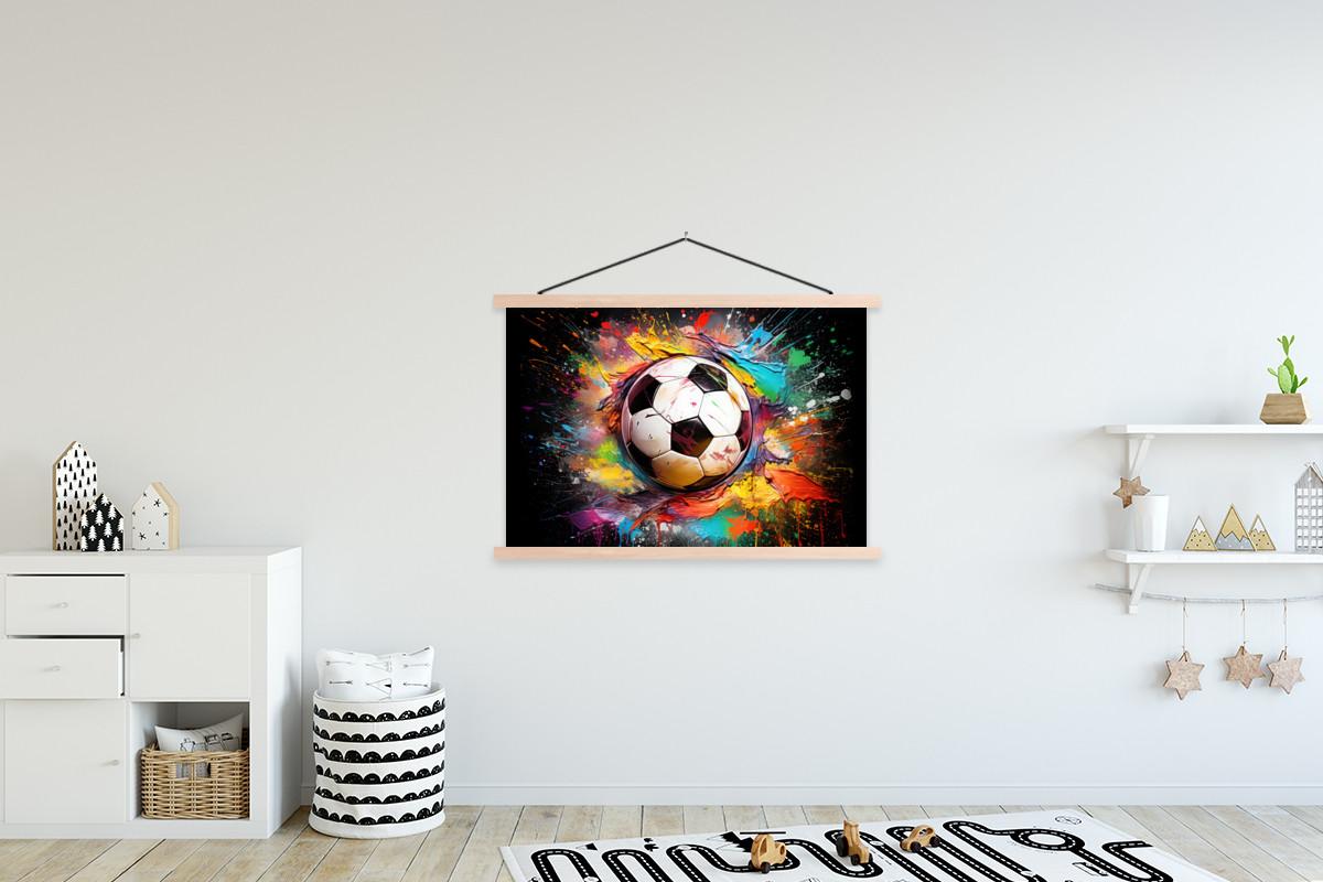POSTER MIT MAGNETLEISTEN Fußball - Farbe - Farben - Schwarz - Weiß Magnetleiste 120x80 cm - Weiß, Textil (120/80/0.15cm) - MuchoWow