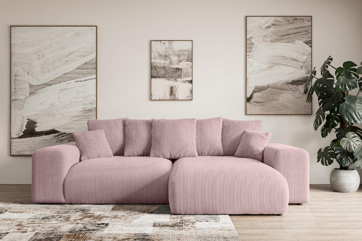 ECKSOFA Ottomane rechts ESKAR-L 266x176x72 Rosa Cord - Schwarz/Rosa, Holzwerkstoff/Kunststoff (176/266cm) - ALTDECOR