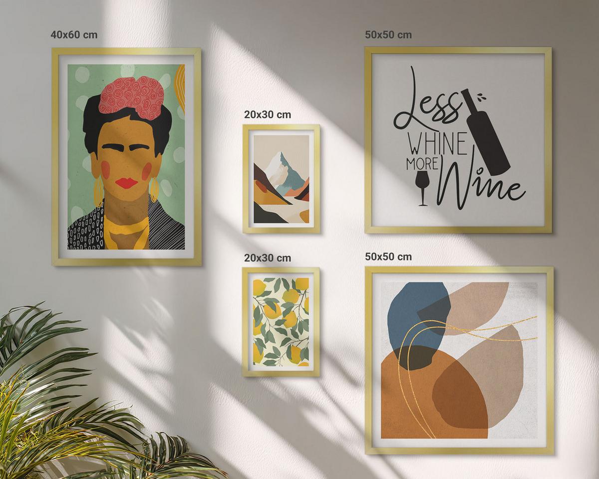 BILDER SET 5er Set - 50x50 cm & 20x30 cm & 40x60 cm Goldrahmen - Zitronenweinporträt von Frida - Goldfarben, Kunststoff (40/60cm) - TULUP