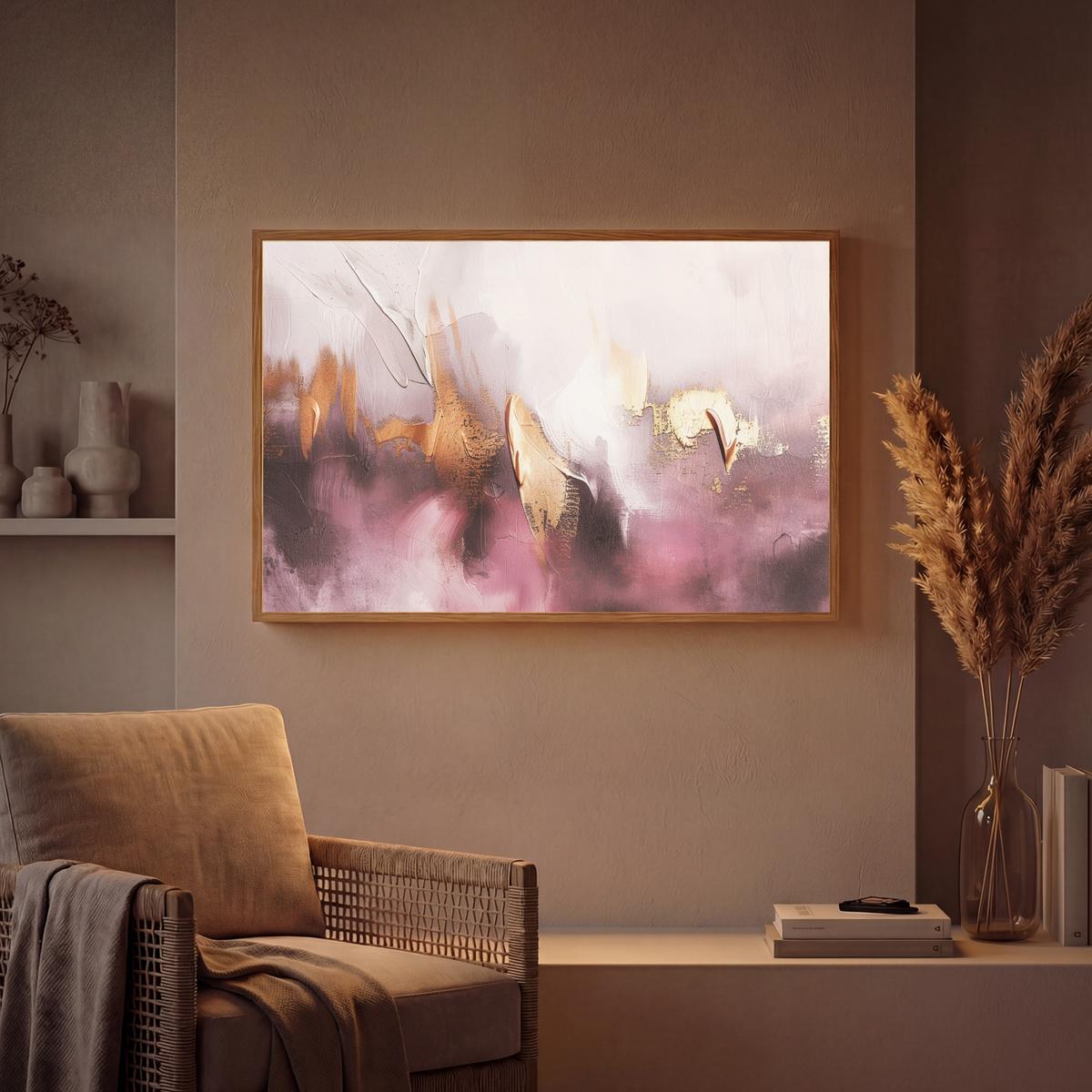 WANDLEUCHTE MIT AKKU Lila - Abstrakt - Farbe - Gold 90x60 cm - Mauve, Holzwerkstoff (90/60/8cm) - OnlyWow