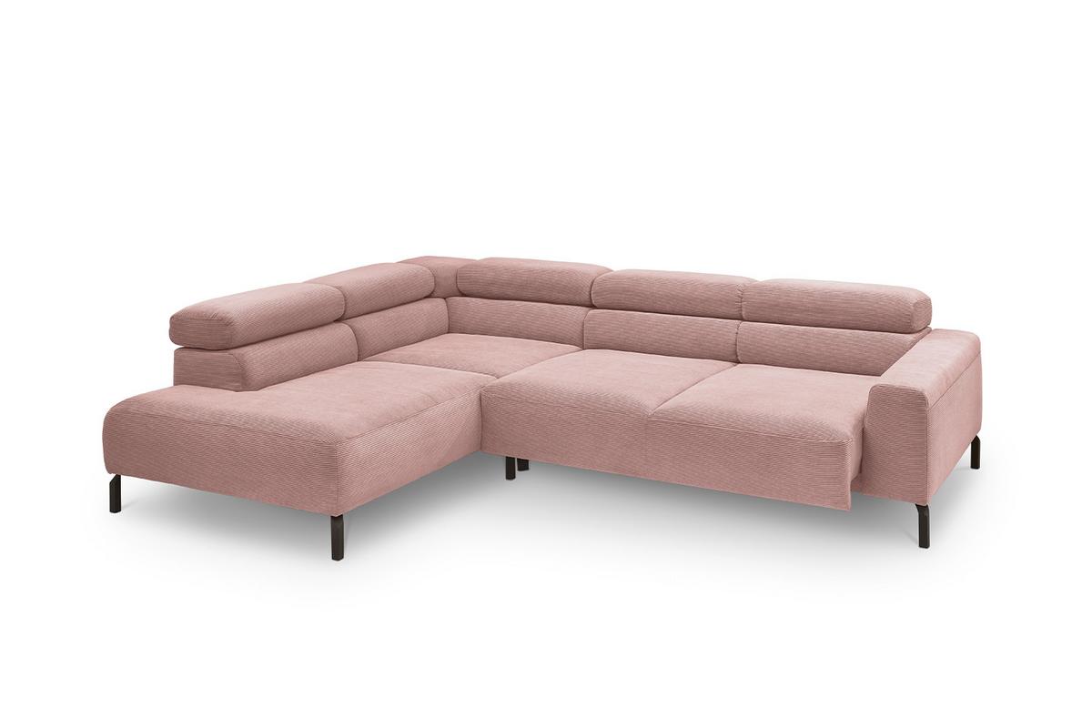 ECKSOFA MIT MOTORISCHEM SITZVORZUG DELIA Pink Cord Relaxfunktion - Schwarz/Rosa, Textil/Metall (276/219cm) - KAWOLA