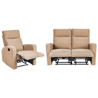 SOFA-SET manuell verstellbar 3-Sitzer Samtstoff Hellbraun Verdal - Hellbraun/Braun, Textil (133/100/73cm) - Beliani