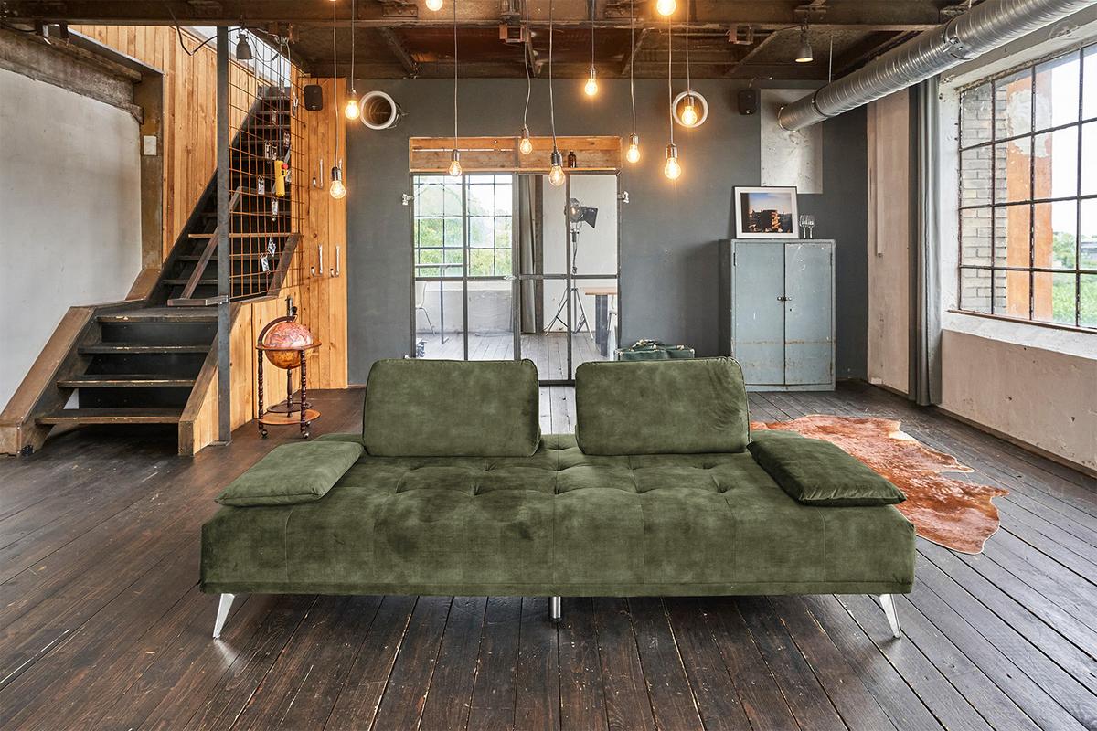 SOFA WIOLO Grün Velvet - Silberfarben/Grün, Textil/Metall (240/80/110cm) - KAWOLA