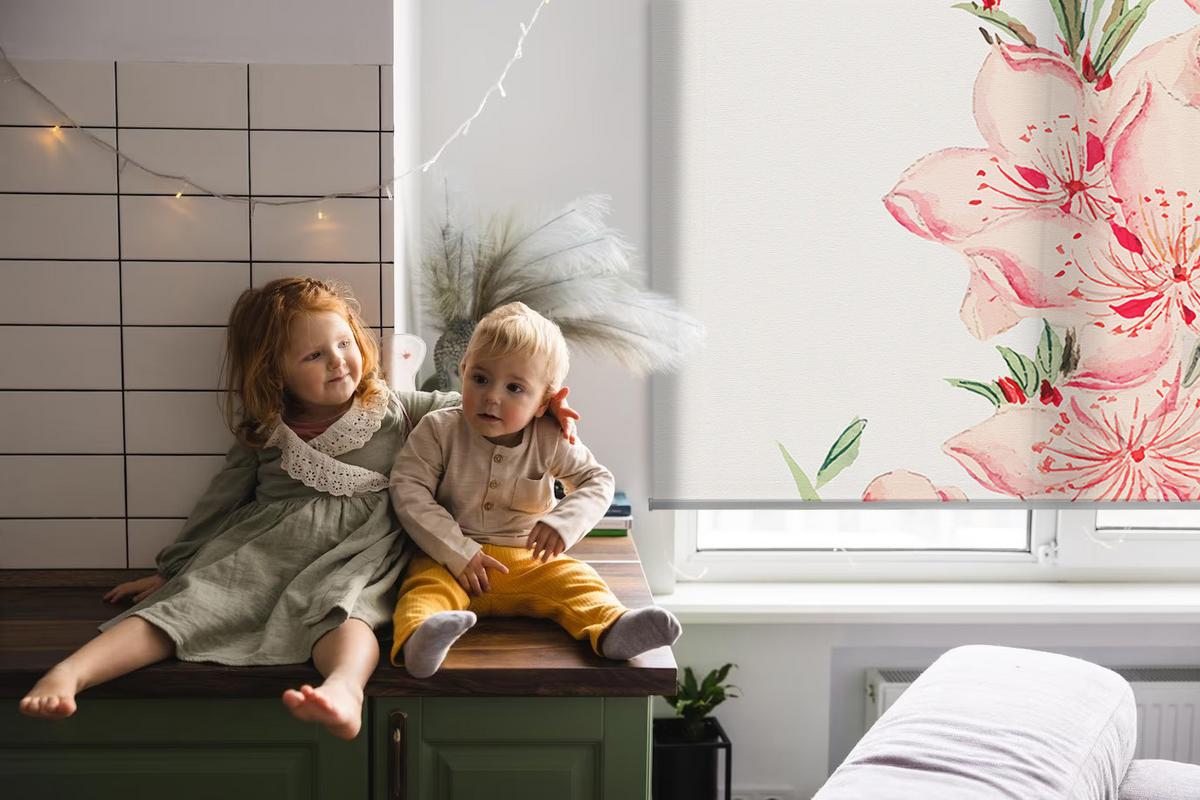 INNENROLLO - Fensterrollo - Rollo - 90x180 cm - Rosa Blume - Grau, Kunststoff (90/180/0.5cm) - TULUP