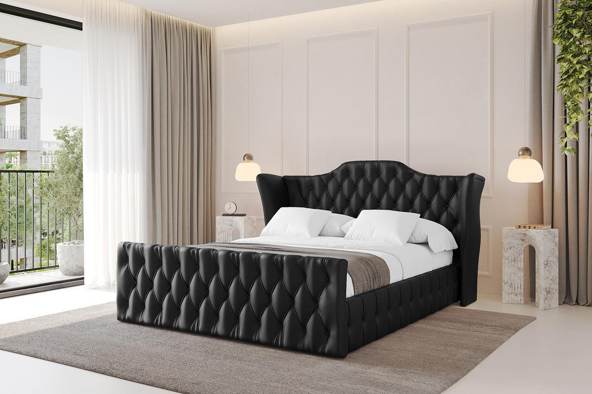 POLSTERBETT mit Bettkasten, Fußteil und Lattenrost, Boxbett mit Matratze H3/H4 - MODY-Z 120x200 Schwarz Kunstleder - Schwarz Hochglanz, Holzwerkstoff/Textil (120/200cm) - ALTDECOR