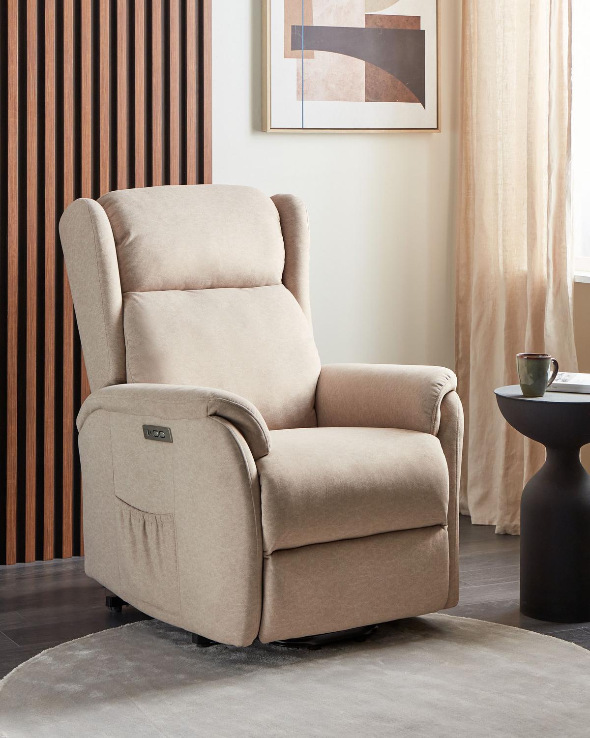 SESSEL taupe USB-Port elektrisch verstellbar Elegy - Taupe, Textil (72/86/80cm) - Beliani