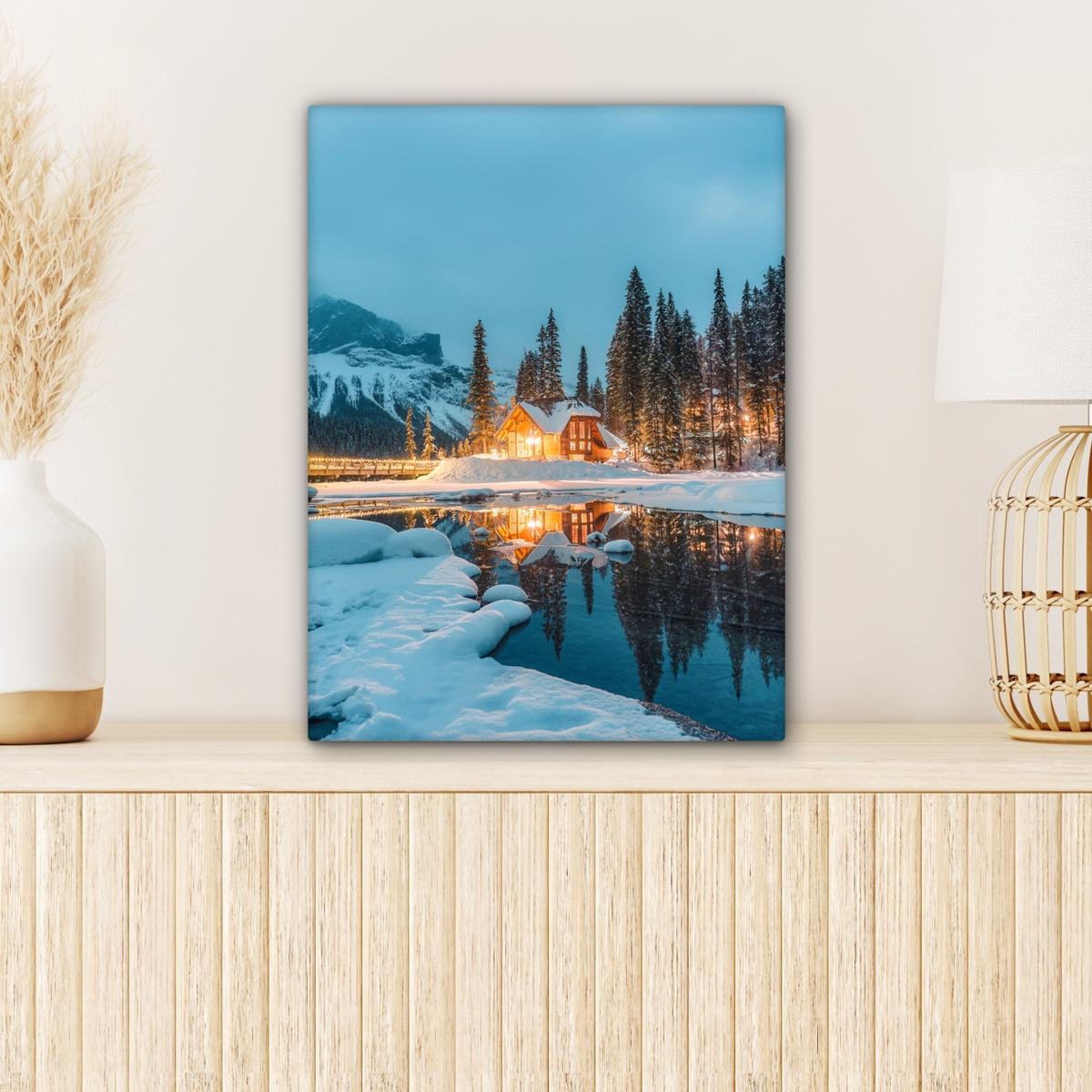 LEINWANDBILD Winterlandschaft - Natur - Haus - Berge - Schnee Room Decor 30x40 cm - Hellblau, Textil (30/40cm) - MuchoWow
