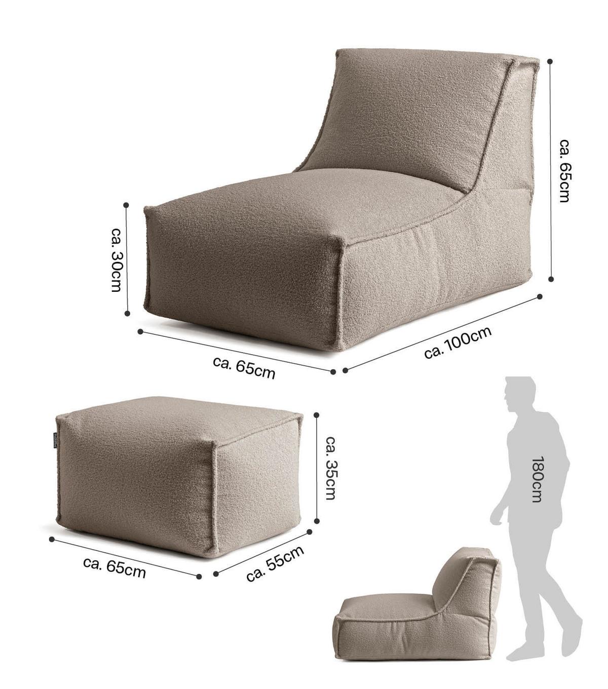 SITZSACK Bouclé Doze mit Hocker - Taupe, Textil (155/65/65cm) - Mokebo