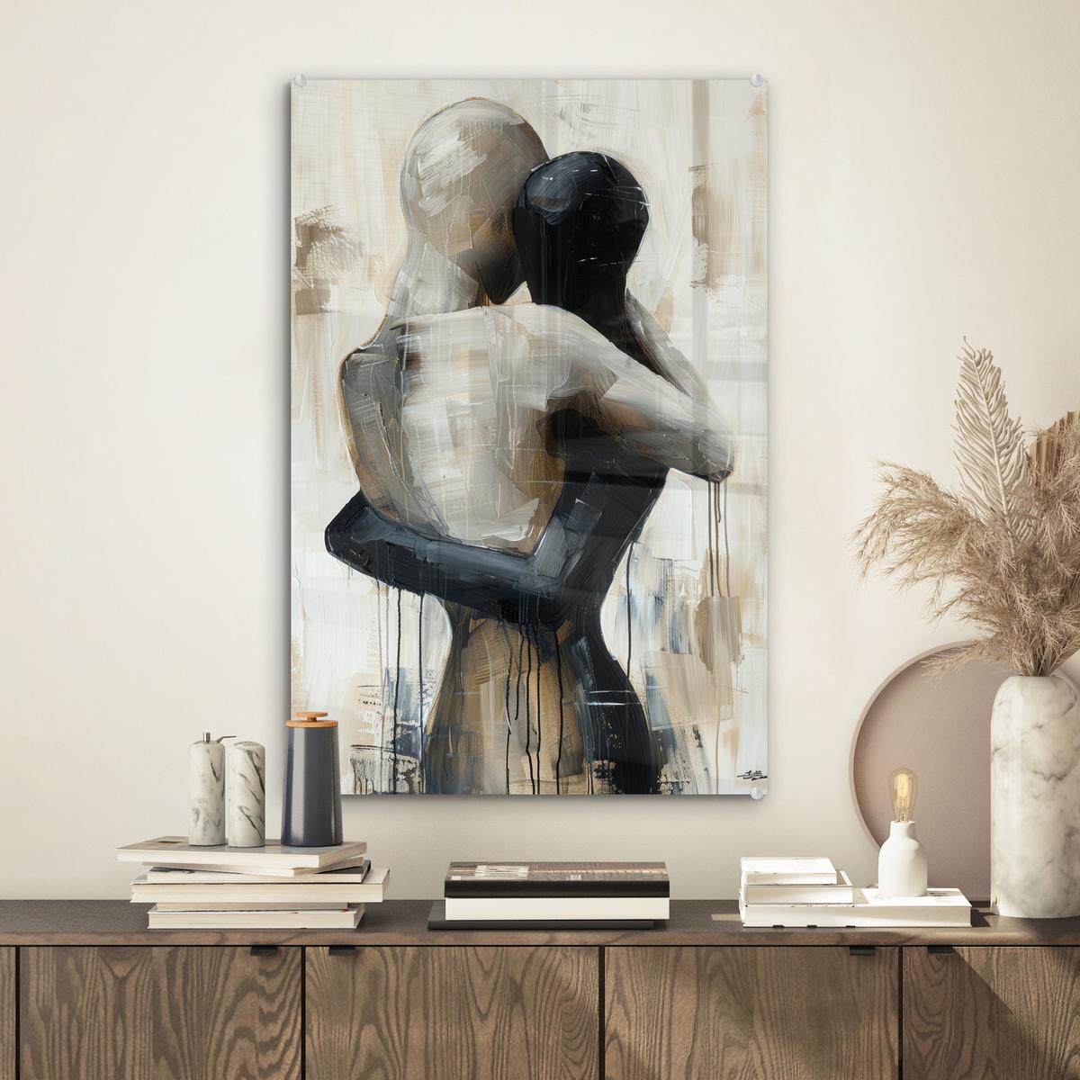 ACRYLGLASBILD Abstrakt - Liebe - Schwarz und weiß - Modern Wanddeko Wohnzimmer 40x60 cm - Schwarz, Glas (40/60cm) - MuchoWow