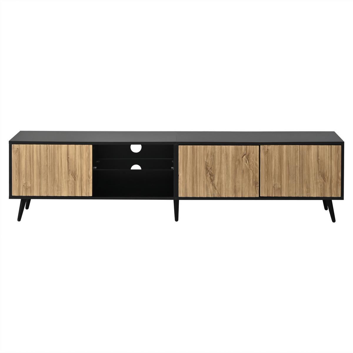 TV-LOWBOARD für 75-zoll tv, holzoptik & schwarz, led-beleuchtung mit app-steuerung - Naturfarben, Holzwerkstoff (175/43.5/31cm) - Urban Meuble
