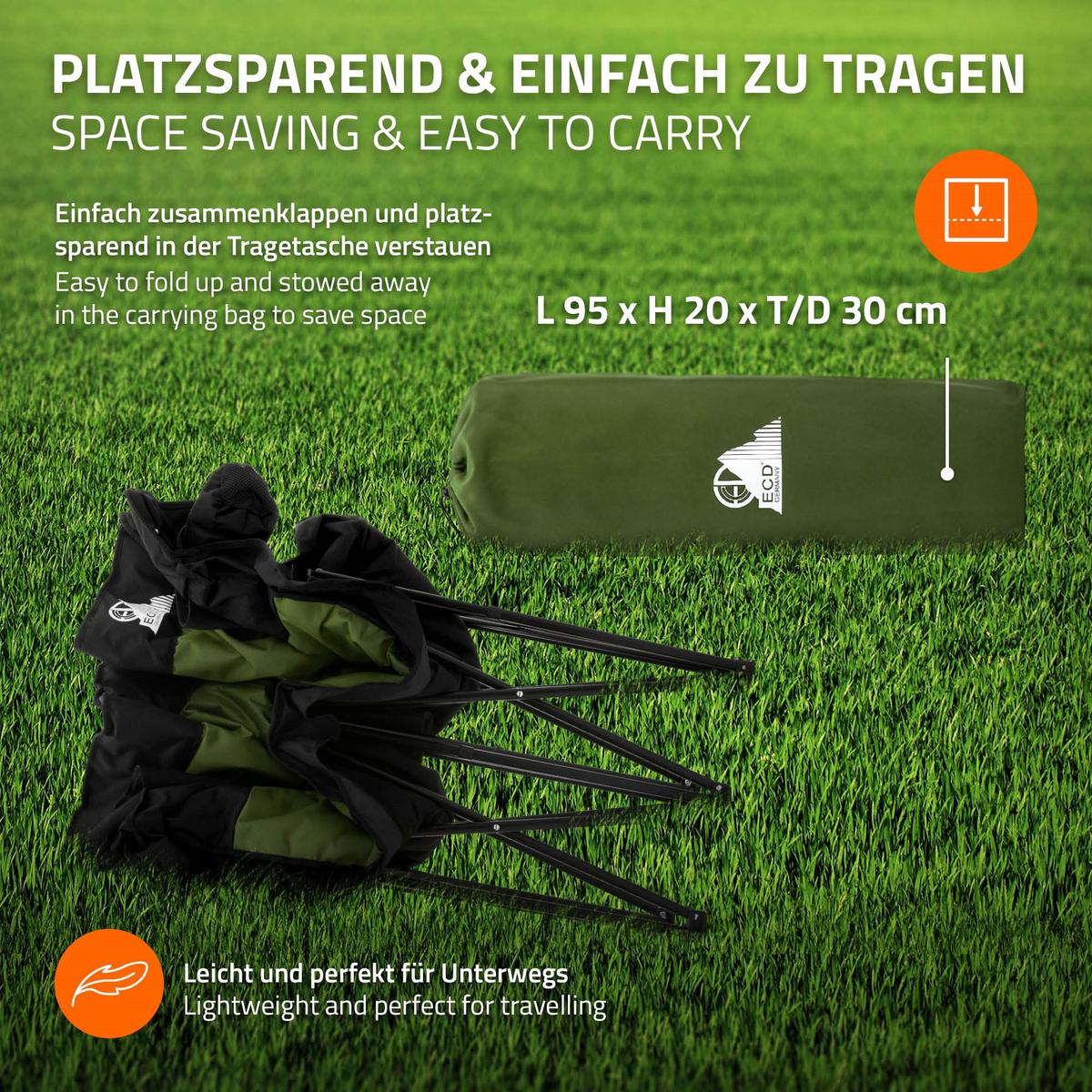 CAMPINGSTUHL 2-Sitzer Khaki faltbar mit Stahlgestell 54,5x145,92 cm - Grün, Textil (145/92/54.5cm) - ECD-Germany