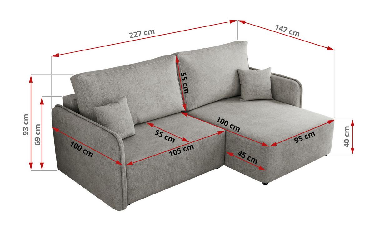 ECKSCHLAFSOFA MESTO L Hellgrau Struktur - rechts - Hellgrau/Schwarz, Kunststoff/Textil (147/227cm) - MKS
