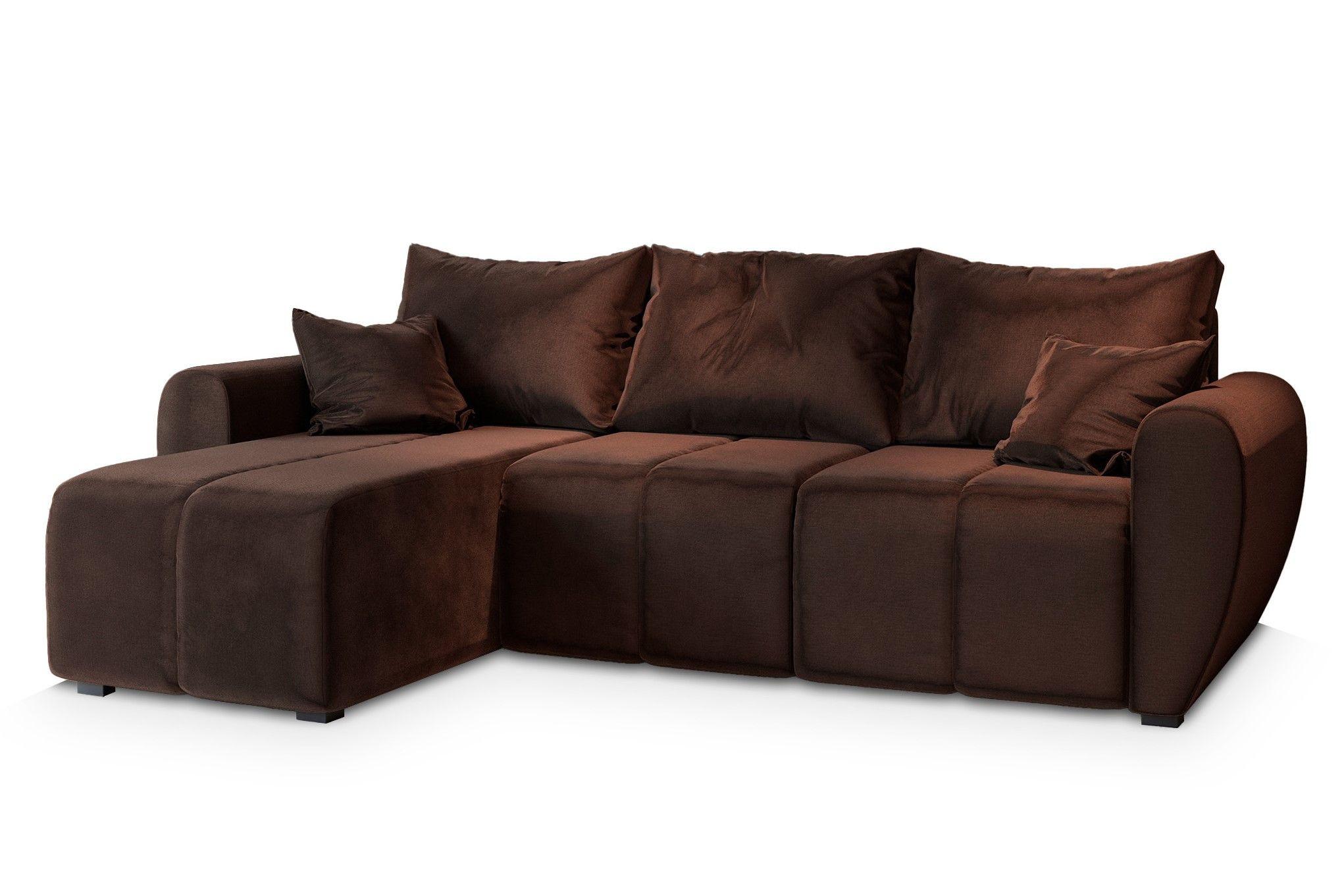 ECKSOFA MADISON Braun Plüsch-Stoff mit Schlaffunktion - Schwarz/Braun, Holz/Kunststoff (246/143cm) - MASSENO