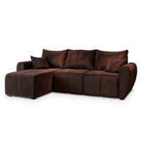 ECKSOFA MADISON Braun Plüsch-Stoff mit Schlaffunktion - Schwarz/Braun, Holz/Kunststoff (246/143cm) - MASSENO
