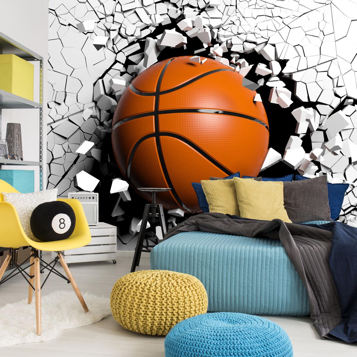 FOTOTAPETE für Jugendzimmer Basketball Wandbruch Sport 450x315 - Schwarz/Orange, Papier (450/315cm) - Muralo