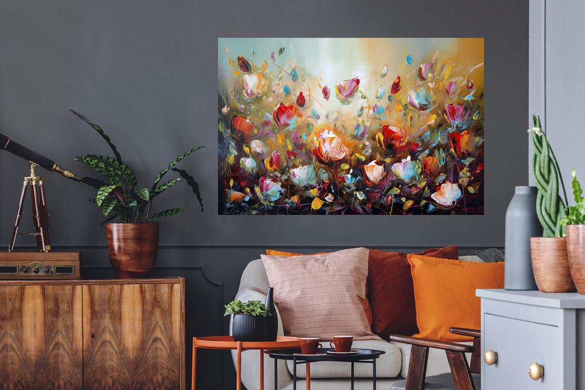 WANDTATTOO Blumen - Kunst - Natur - Ölgemälde Wandsticker 120x80 cm - Multicolor, Kunststoff (120/80/0.1cm) - MuchoWow