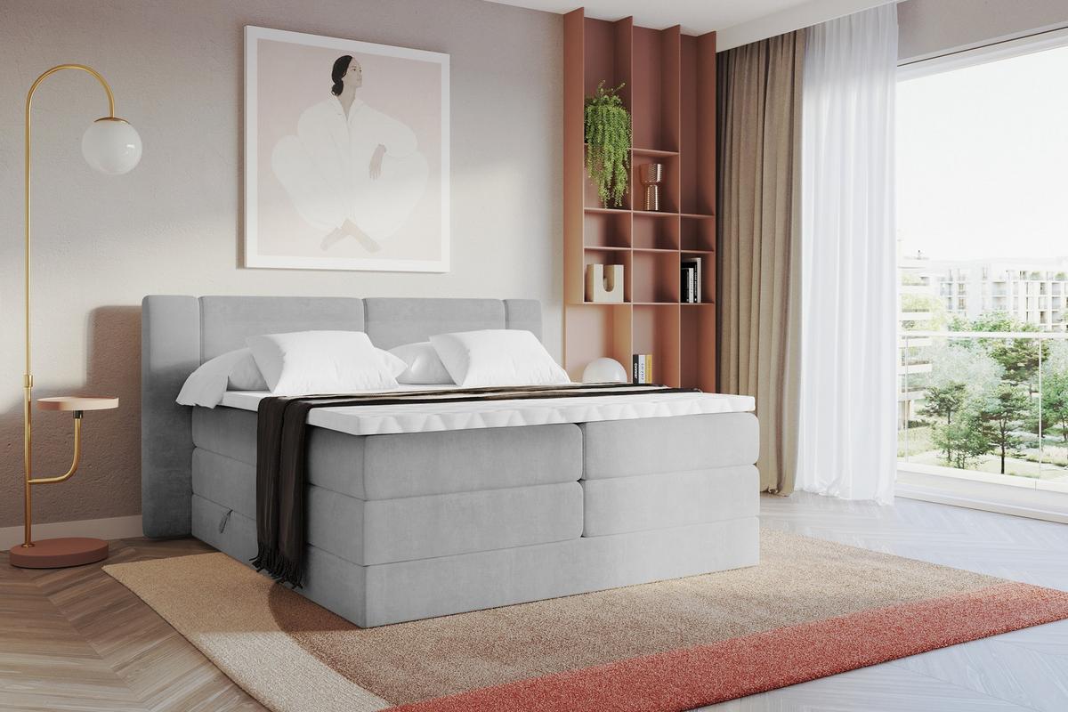 BOXSPRINGBETT mit Matratze H3/H4 - EVON KING - 180x200 cm Grau - Greige, Holzwerkstoff (180/200cm) - ALTDECOR