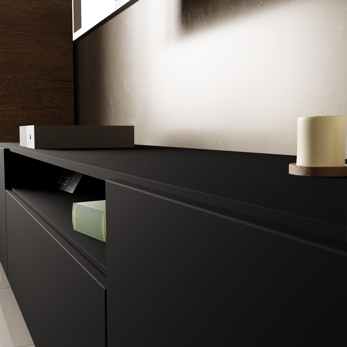 LOWBOARD MIVO 200/41/40 cm, Hängender TV-Schrank Schwarz - Schwarz, Holzwerkstoff (200/41/40cm) - MASSENO