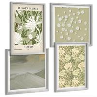 BILDER SET 4er Set - 50x50 cm & 40x60 cm Silberner Rahmen - Florale Abstraktionen im Boho-Stil - Silberfarben, Kunststoff (50/50cm) - TULUP