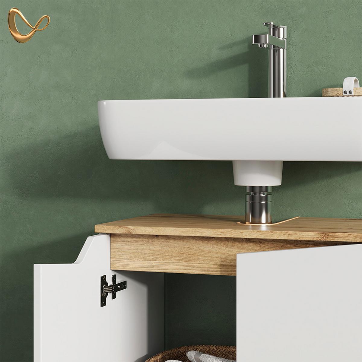WASCHBECKENUNTERSCHRANK Timavo Weiß 60 x 57.5 cm mit 2 Türen - Weiß, Holzwerkstoff (60/57.5/35cm) - Livinity®
