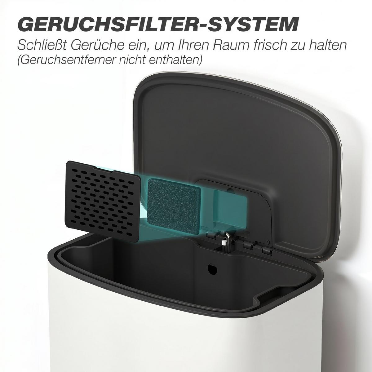 KÜCHEN-MÜLLEIMER Edelstahl Cremeweiß - Creme, Metall (36.5/62.2/45.1cm) - HOMCOM