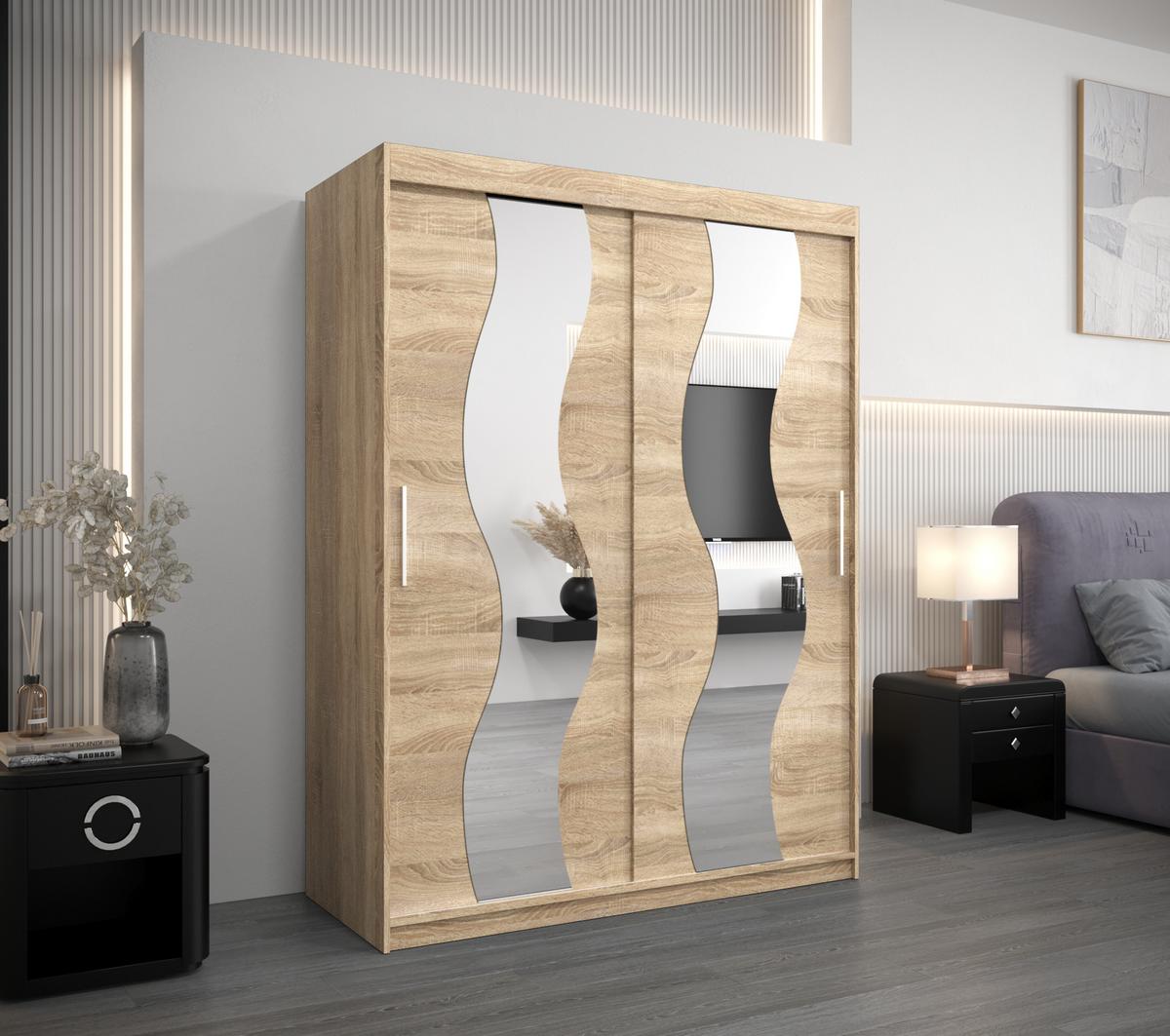 SCHWEBETÜRENSCHRANK 200/150/62 2-türig - Silberfarben/Sonoma Eiche, Holz/Kunststoff (150/200/62cm) - MÖBEL KRYSPOL