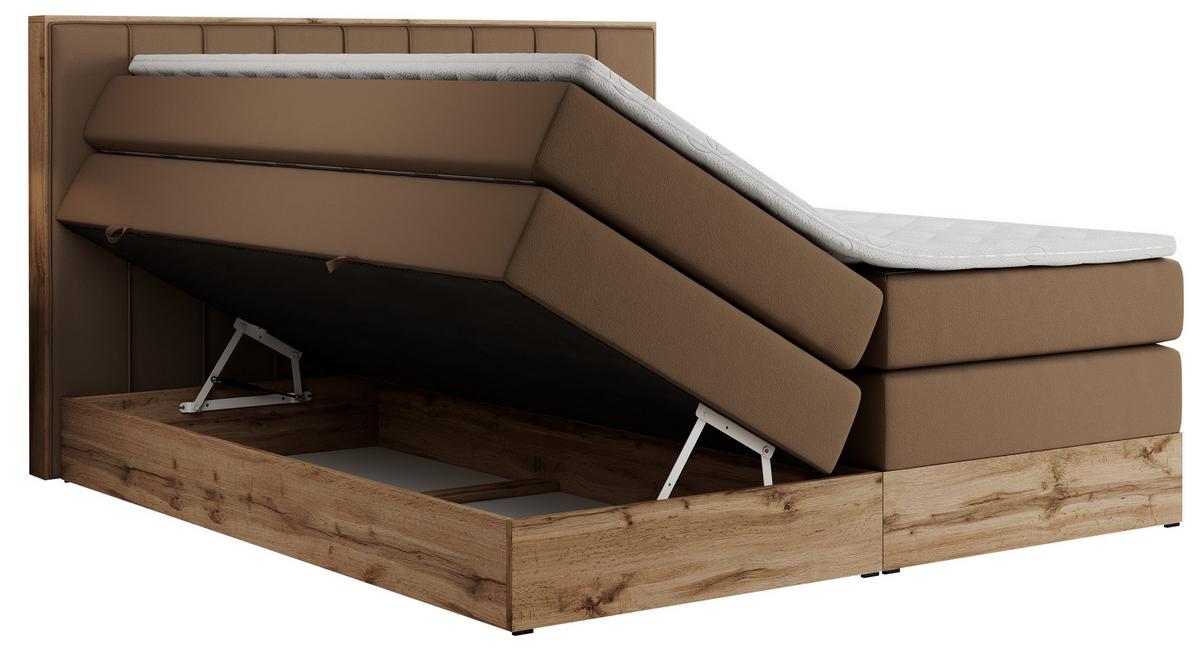 BOXSPRINGBETT BELLISSIMO KING 140/200 Braun Kunstleder - H4 - Braun, Holz/Textil (140/200cm) - MKS