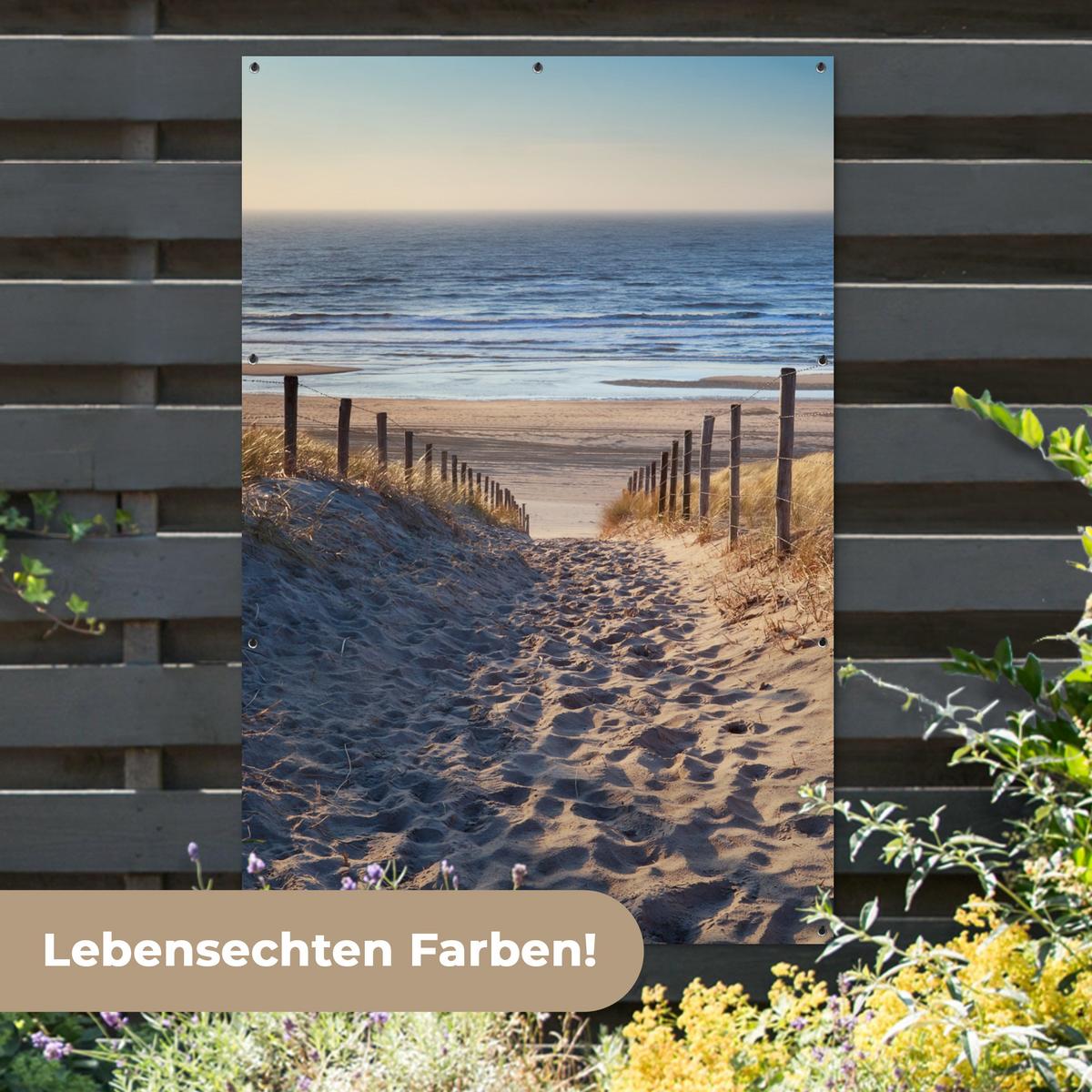 GARTENPOSTER Strand - Meer - Niederlande - Dünen - Sonne Bild 120x180 cm - Sandfarben, Kunststoff (120/180/0.2cm) - OnlyWow