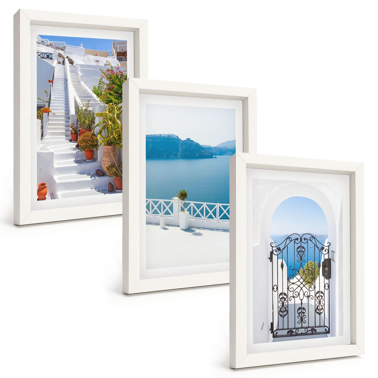 BILDER SET 3er Set - 20x30 cm Weißer Rahmen - Weiße Treppenpflanzen Seetor - Weiß, Kunststoff (20/30cm) - TULUP