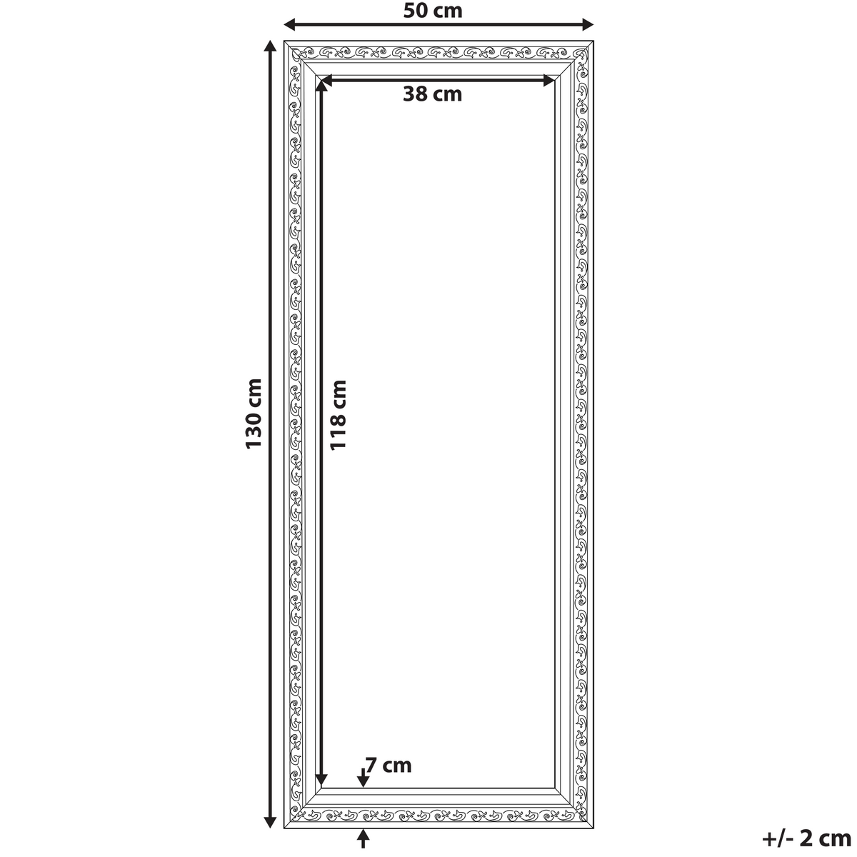 WANDSPIEGEL weiß/silber rechteckig 50/130 cm Mauleon - Silberfarben/Weiß, Kunststoff (50/130/3cm) - Beliani