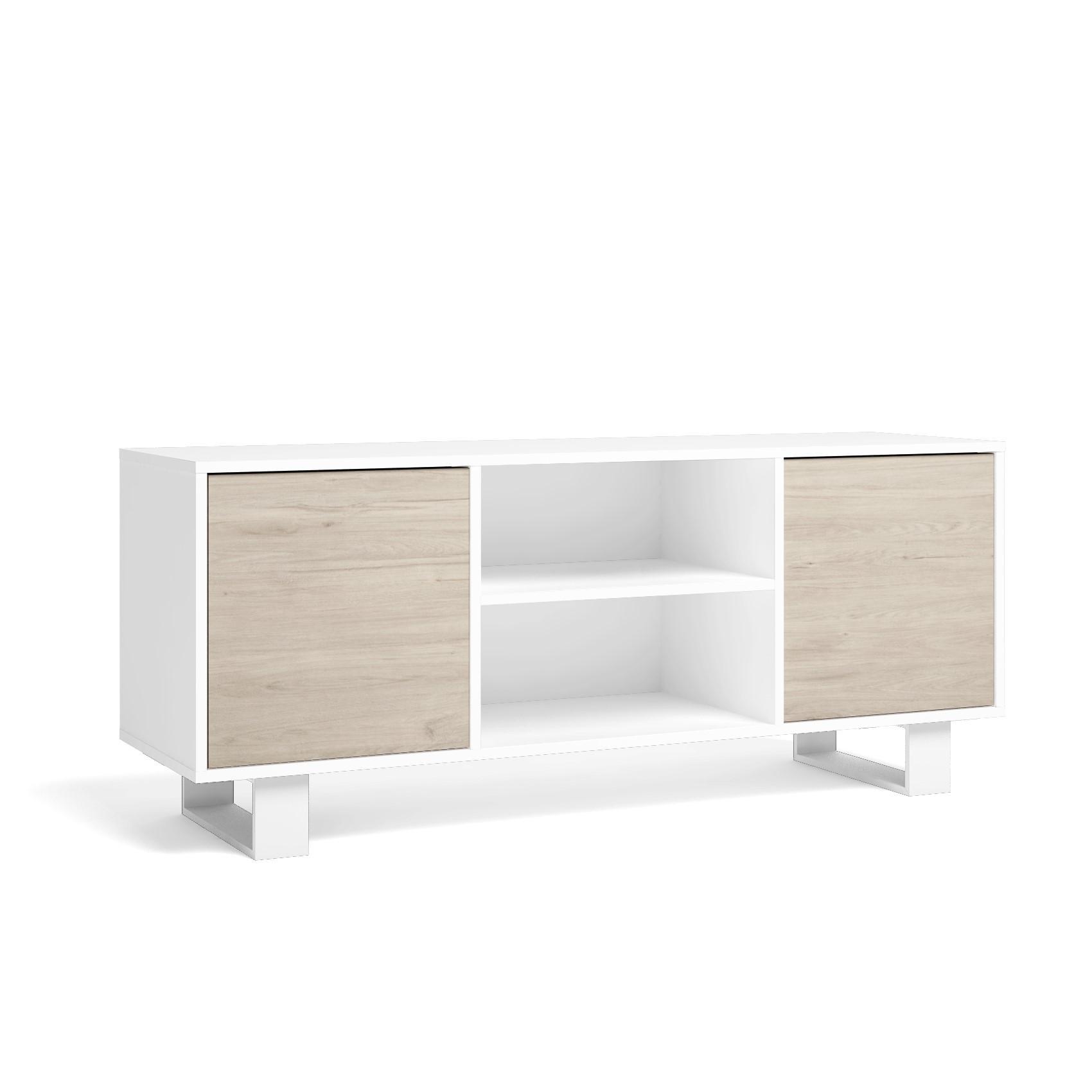LOWBOARD, Weiß, Eiche, 137/40/57cm - Weiß/Naturfarben, Holzwerkstoff (137/57/40cm) - Skraut Home