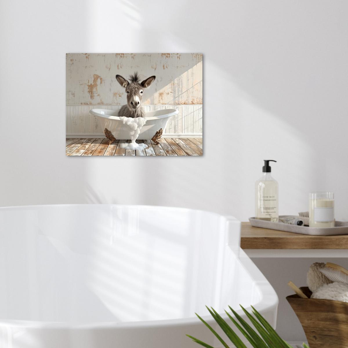 LEINWANDBILD Esel - Tiere - Badewanne - Schaumstoff Wandbild 40x30 cm - Weiß, Textil (40/30cm) - MuchoWow