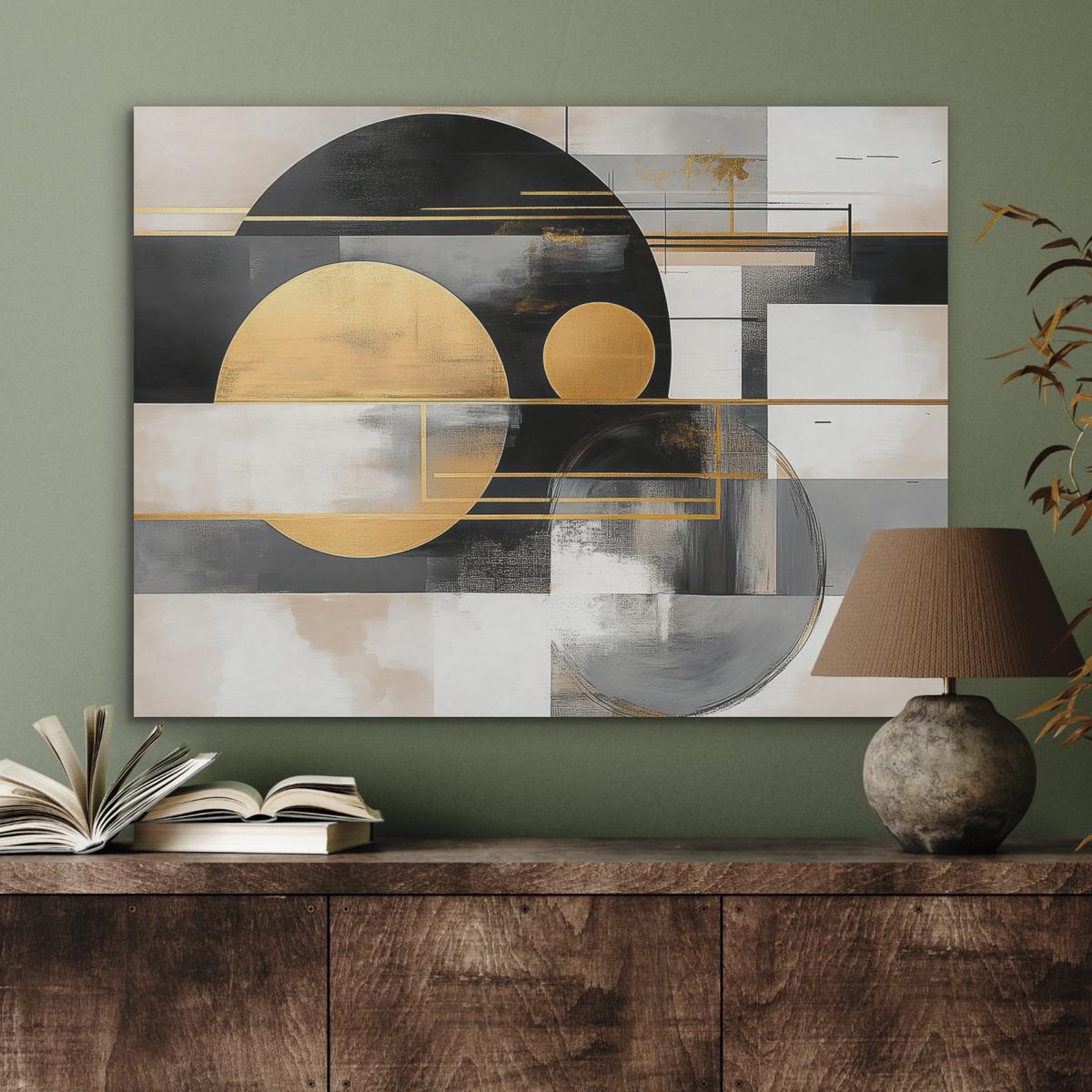 AKUSTIKBILD Abstrakt - Gold - Silber - Formen - Ästhetisch - Modern Gemälde 80x60 cm - Goldfarben, Kunststoff (80/60/0.9cm) - MuchoWow
