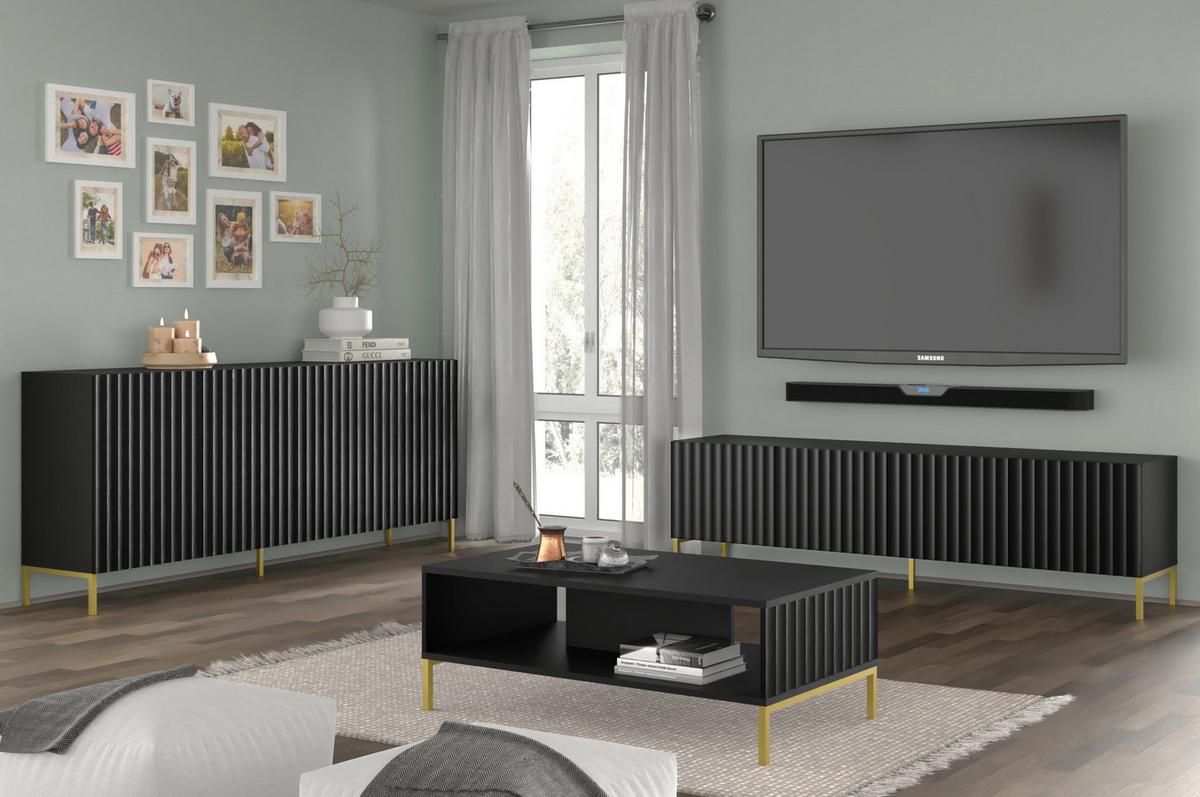 KOMMODE Schwarz, Gold 200/87/42 - Schwarz, Holzwerkstoff (200/87/42cm) - RAUMHIRSCH FURNITURE