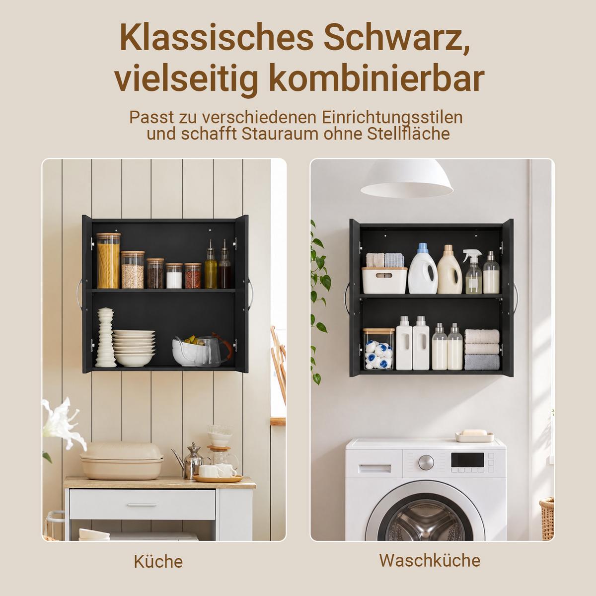 HÄNGESCHRANK Schwarz, 60 x 60 x 30 cm, mit verstellbarem Regalboden, für Bad, Küche und Waschraum - Schwarz, Holzwerkstoff (60/60/30cm) - SoBuy