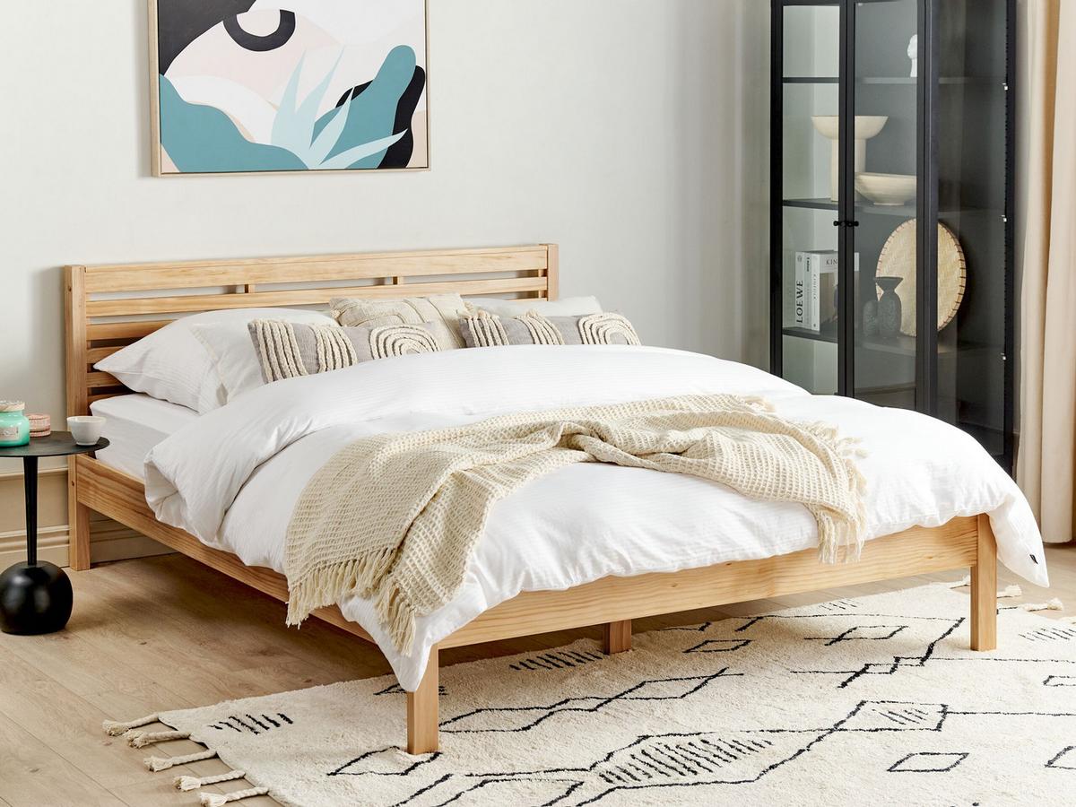 HOLZBETT 160/200cm Heller Holzfarbton Carnac - Hellbraun, Holz (160/200cm) - Beliani