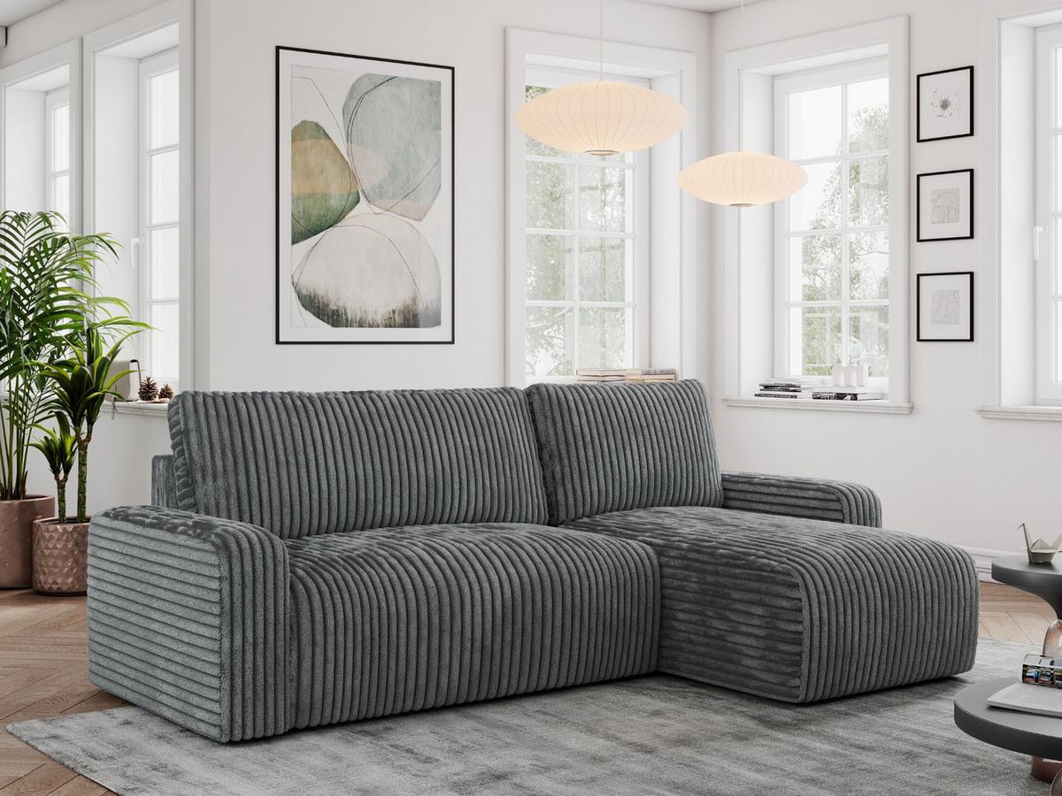 ECKSOFA ARGOS Dunkelgrau Cord - Dunkelgrau/Schwarz, Kunststoff/Textil (245/150cm) - MKS