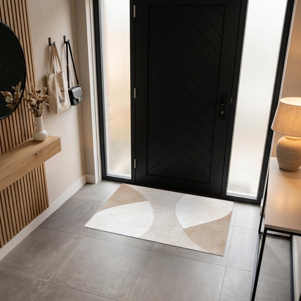 FUSSMATTE Braun - Japandi - Abstrakt Schmutzfangmatte 120x80 cm - Beige, Kunststoff (120/0.4cm) - MuchoWow