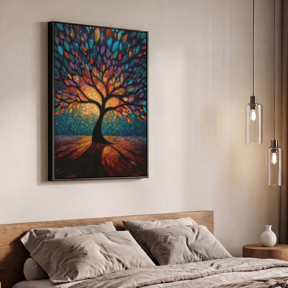 LEINWAND Bilder mit Rahmen - Mosaik - Bunt - Baum - Äste - 70x100 - Multicolor, Textil (70/100cm) - MuchoWow