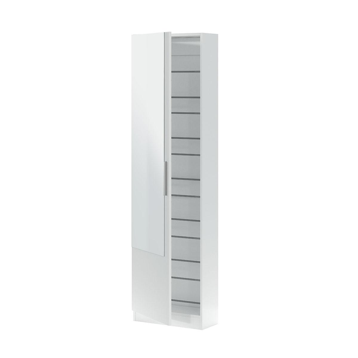 SCHUHSCHRANK, 1 Tür mit Spiegel - H180 cm - Weiß, Holzwerkstoff (22/180/6.5cm) - Calicosy