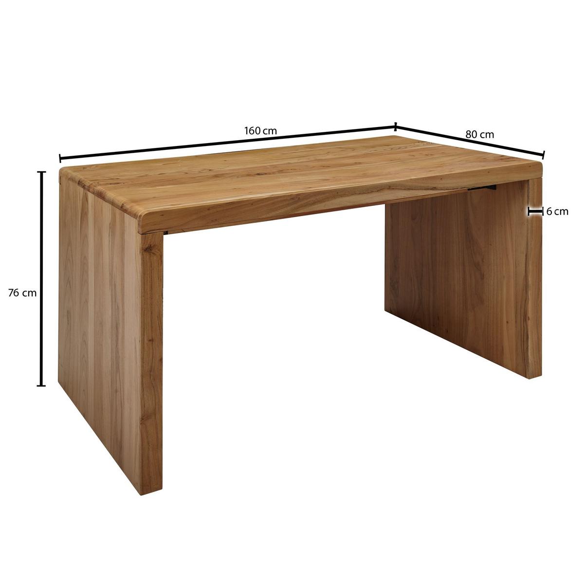 SCHREIBTISCH Massivholz Ablage Landhausstil BOHA, Akazie 80x160x76 cm - Akaziefarben, Holz (160/80/76cm) - KADIMA DESIGN